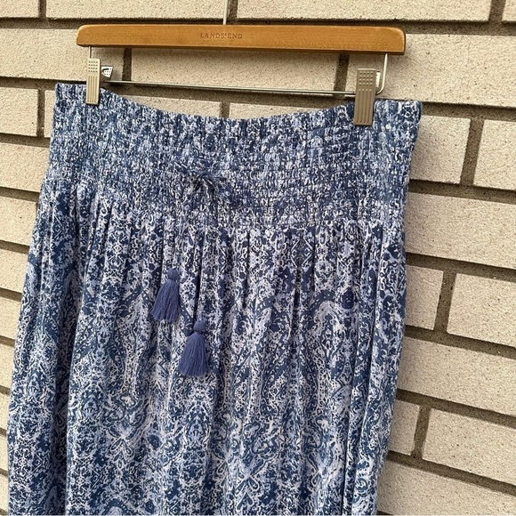 J. Jill Boye White Boho Smocked Midi Skirt Tassel Drawstring Tie - Picture 4 of 12